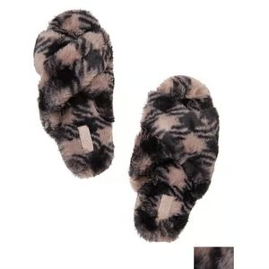 PINK Victoria's Secret faux fur slides slippers.